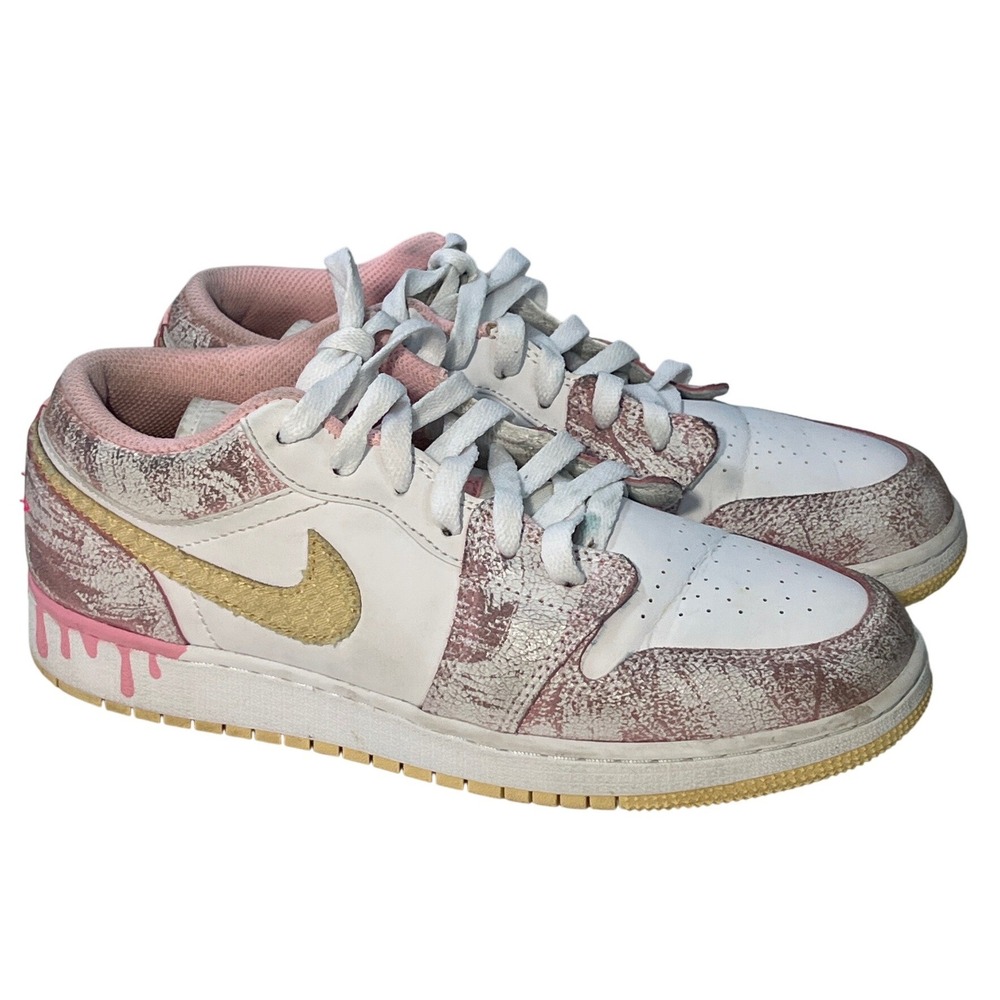 Nike Air Jordan 1 Low GS Strawberry Ice Cream Paint Drip Rare Sneakers Youth 6.5